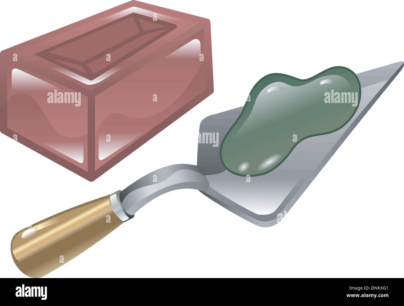 Red brick mortar and trowel shiny icon illustration Stock Vector Image