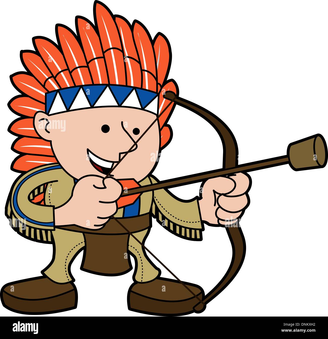 Illustration of young man in Native American costume with bow and arrow ...