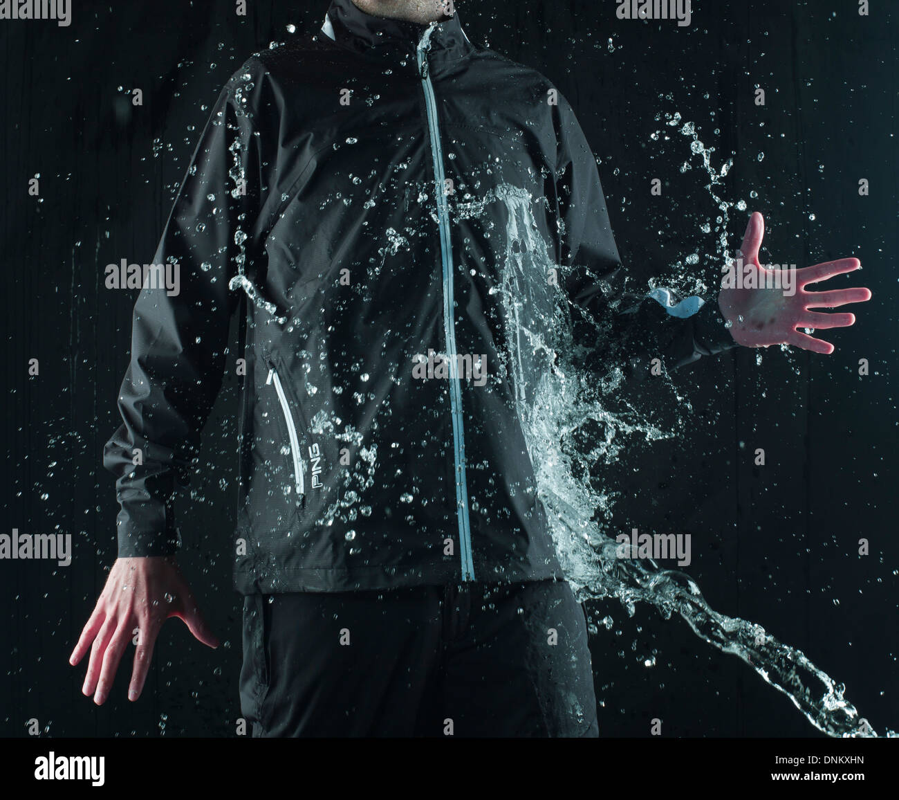 waterproof jacket with water splash Stock Photo