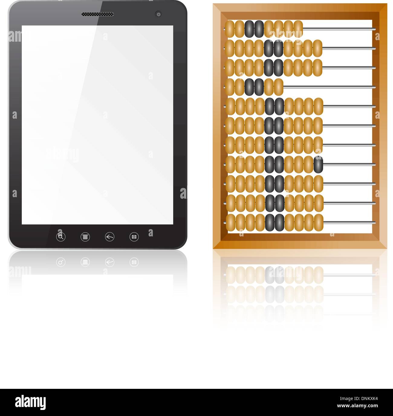 Tablet PC computer with blank screen with abacus isolated on white background. Vector  illustration. Stock Vector