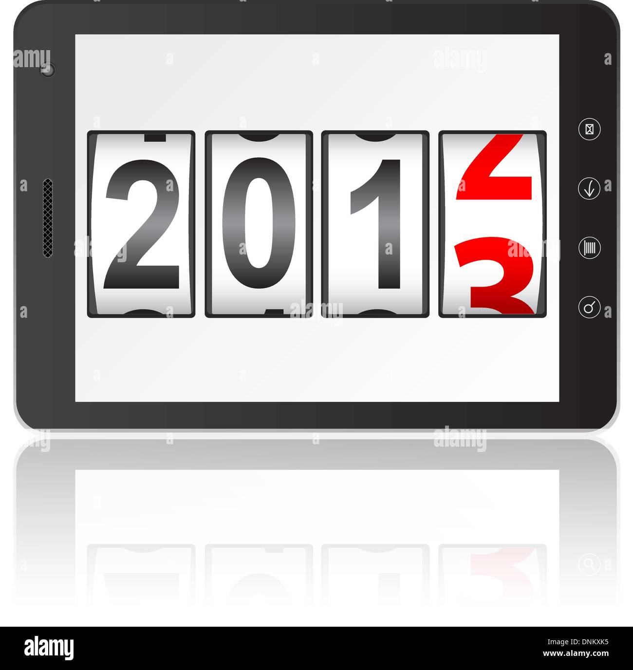 Tablet PC computer with 2013 New Year counter isolated on white background. Vector  illustration. Stock Vector