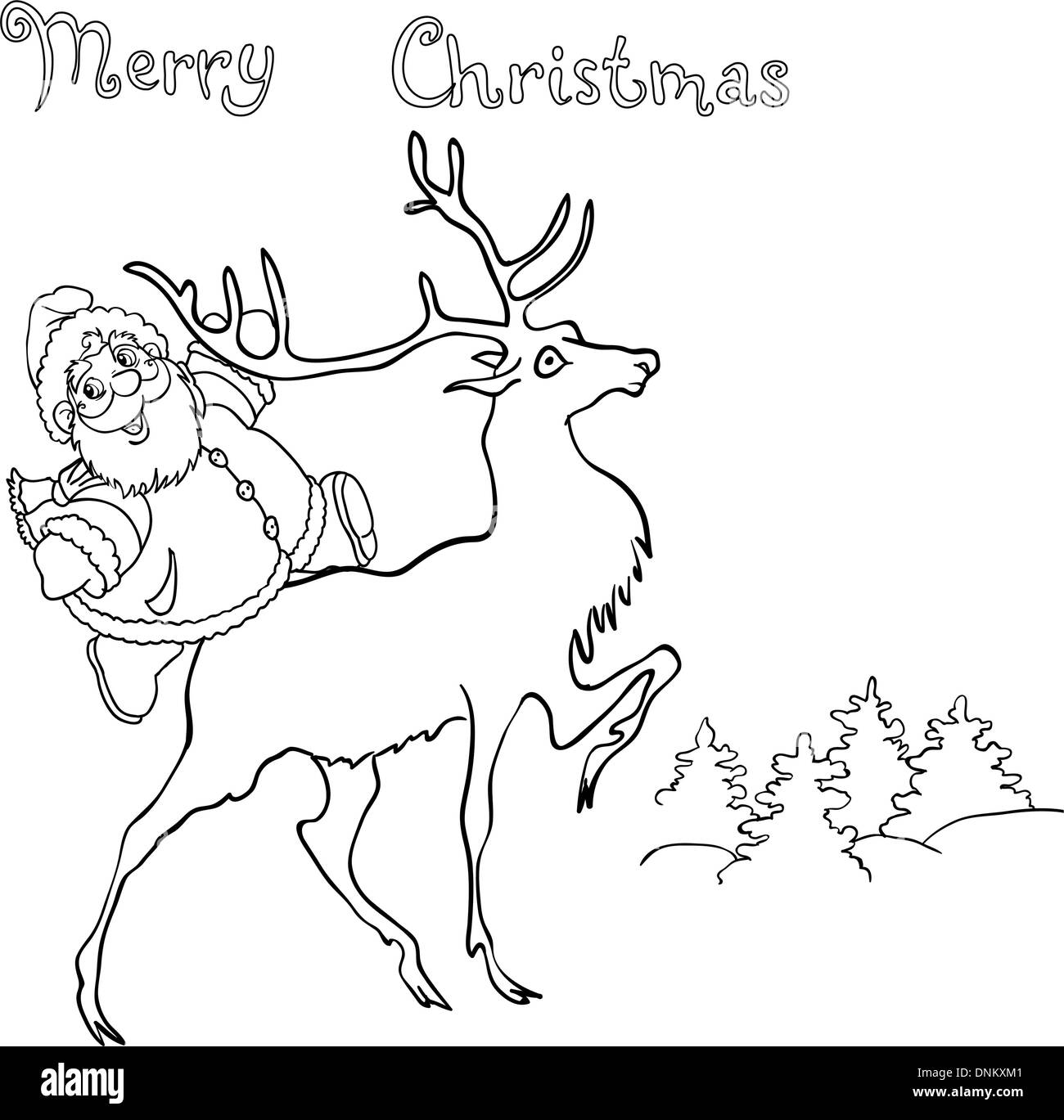 Santa sleigh moon reindeer deer animal blue snow christmas Black and White  Stock Photos & Images - Alamy