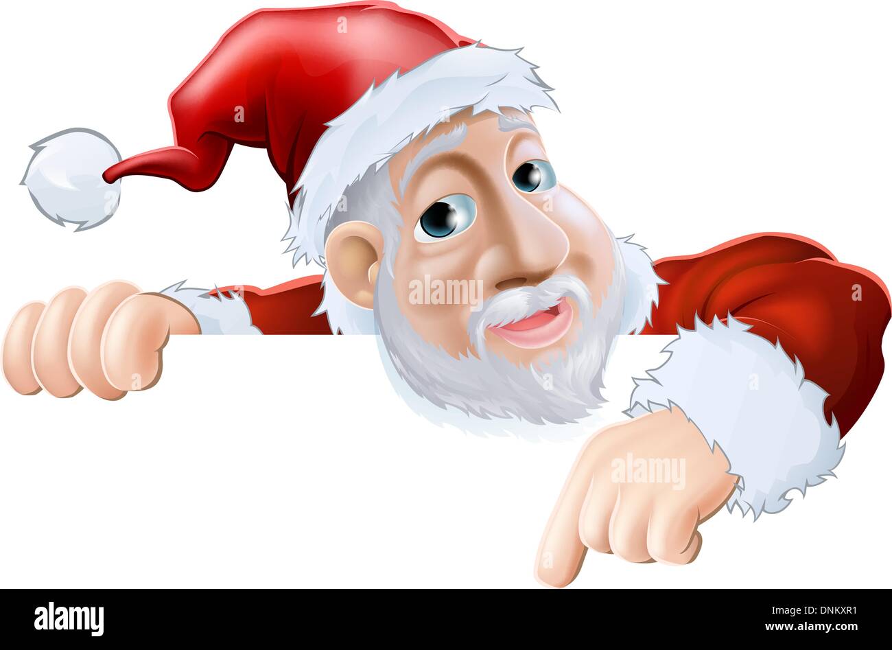 An illustration of a happy cartoon Santa smiling and pointing down ...