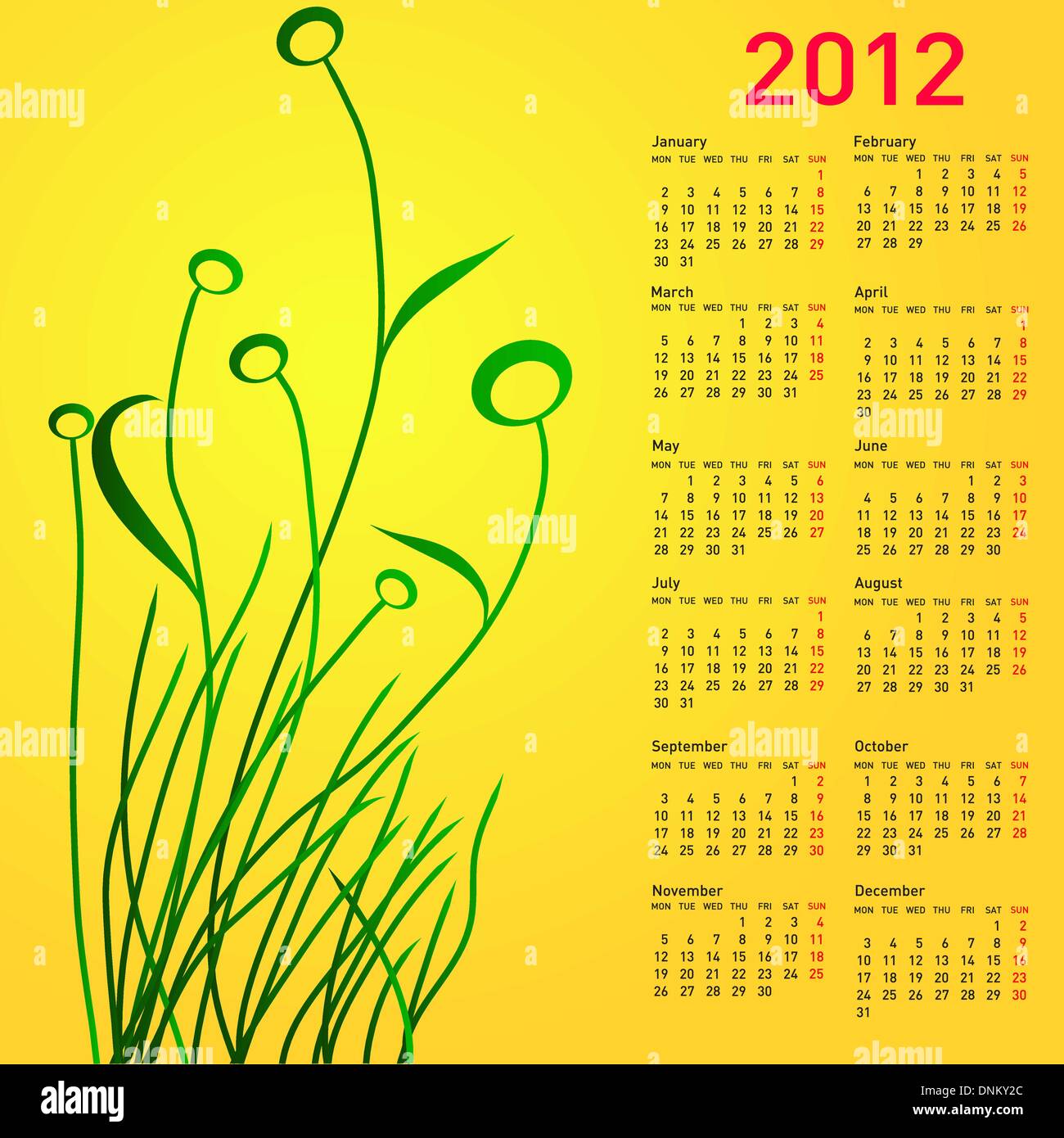 stylish-calendar-with-flowers-for-2012-week-starts-on-monday-stock