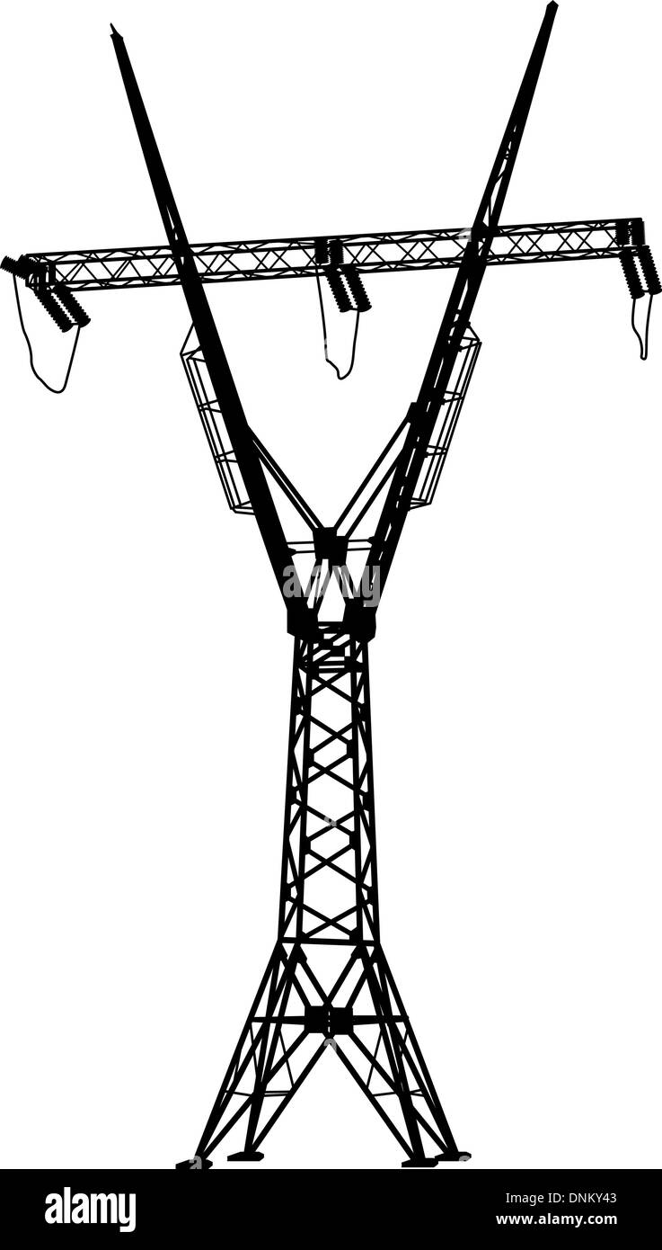 Silhouette of high voltage power lines. Vector illustration Stock ...