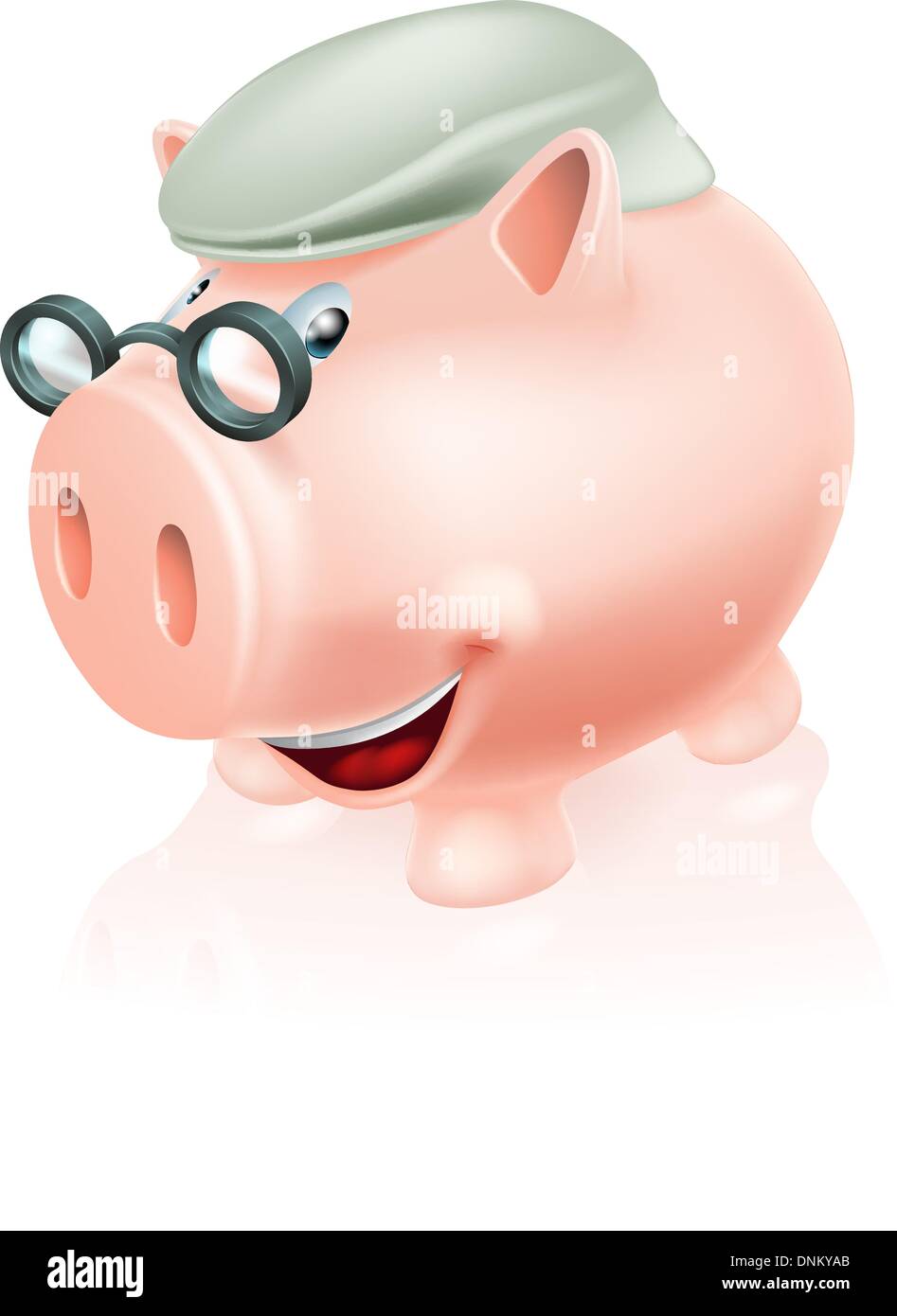 Pension plan savings concept, a piggy bank dressed as a senior adult. Concept for saving for your future or pension. Stock Vector