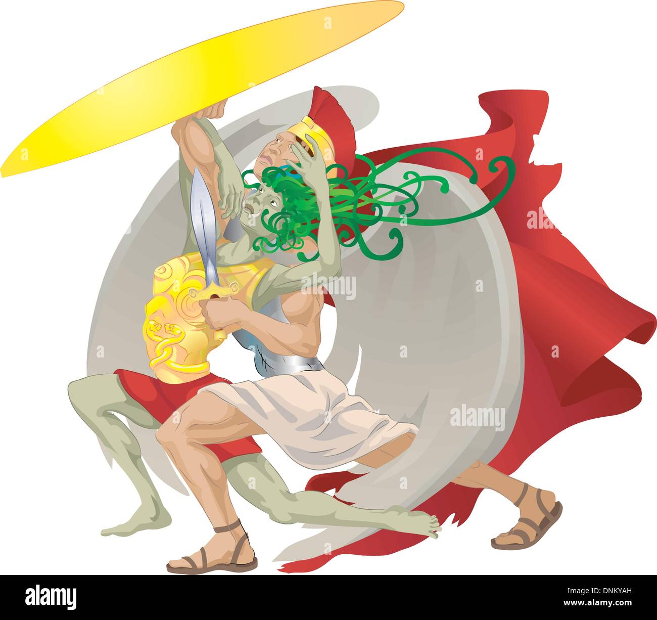 Perseus from classical mythology slaying medusa. No meshes used. Stock Vector