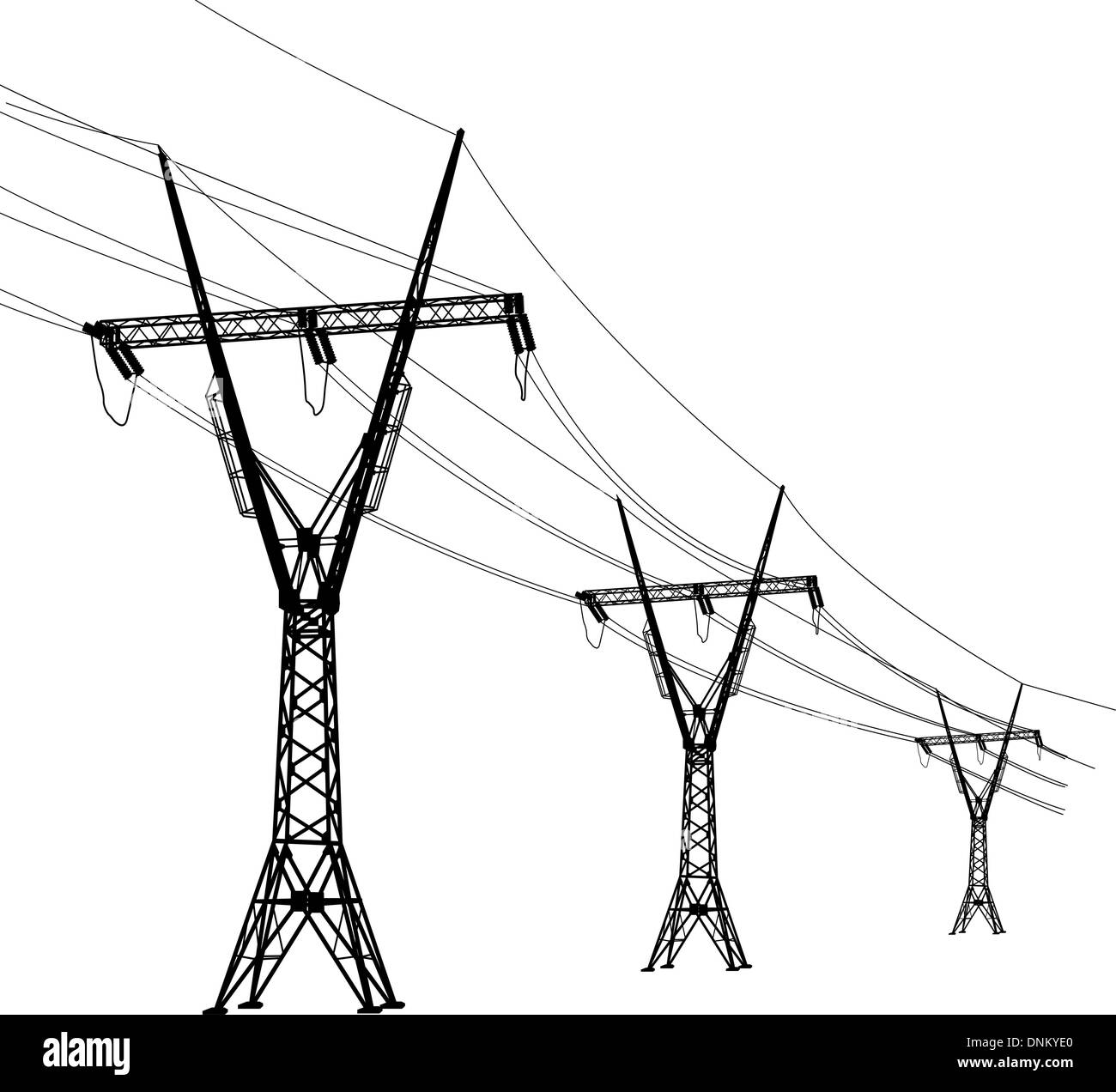 Silhouette of high voltage power lines. Vector illustration Stock