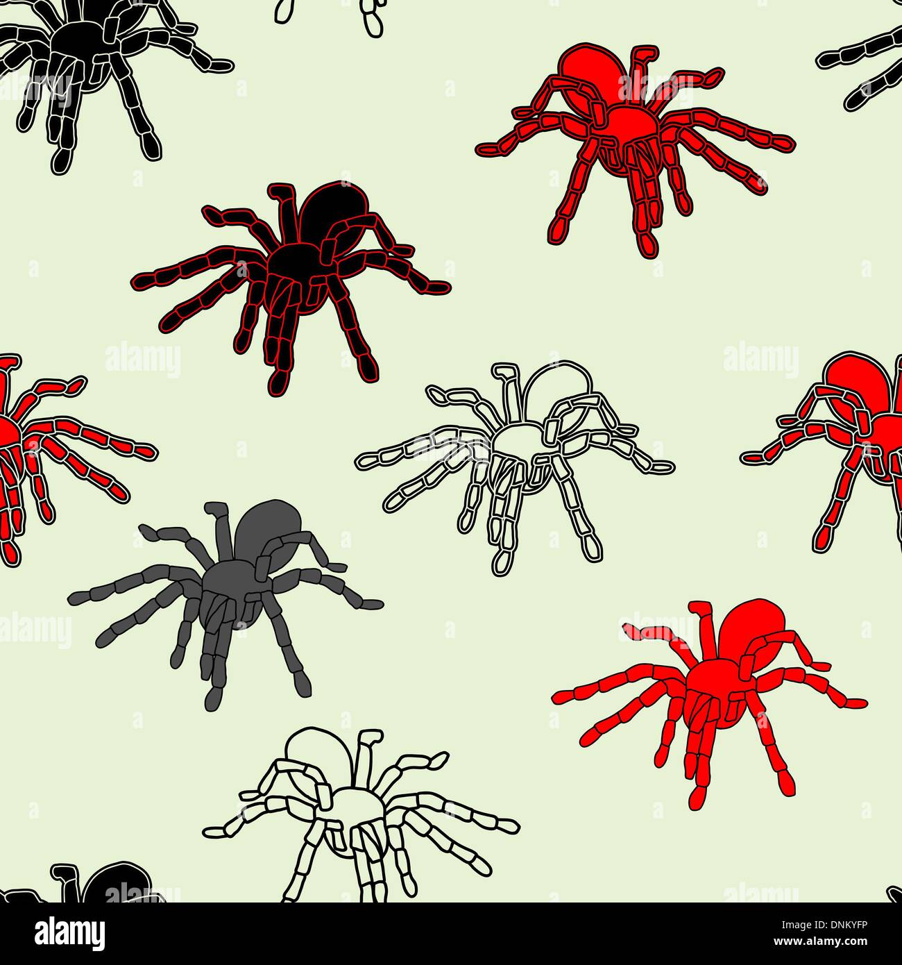 Halloween seamless pattern with black spiders and a web (can be repeated and scaled in any size), vector illustration Stock Vector