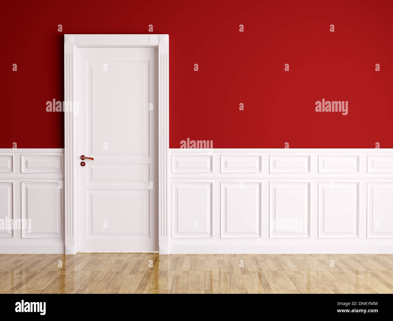 Red white interior with white classic door Stock Photo