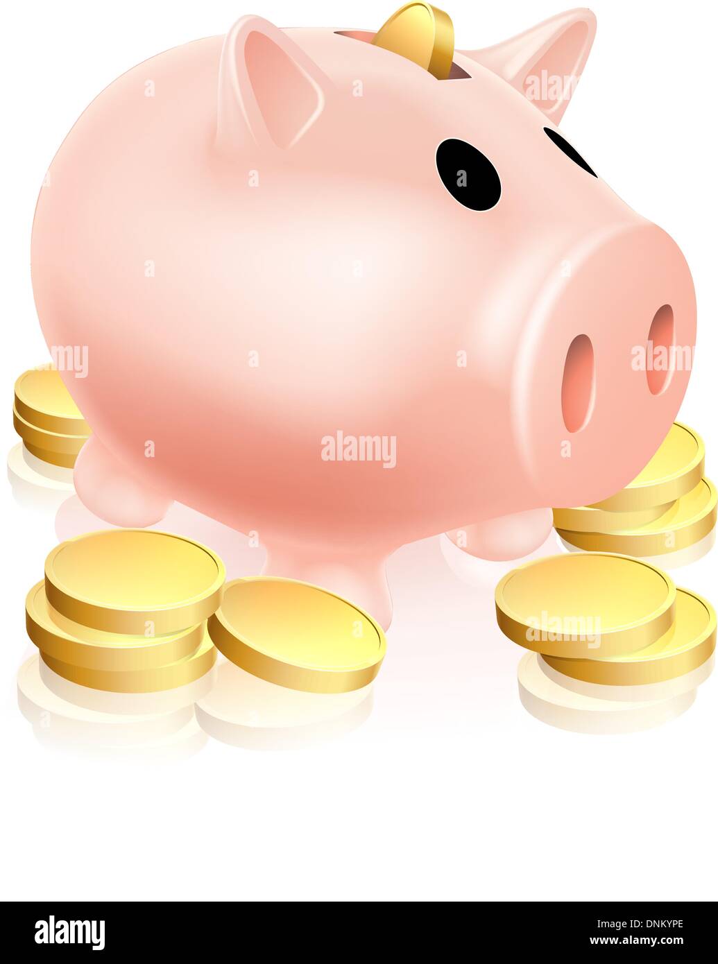 Illustration of a piggy bank money box with gold coins around it Stock ...