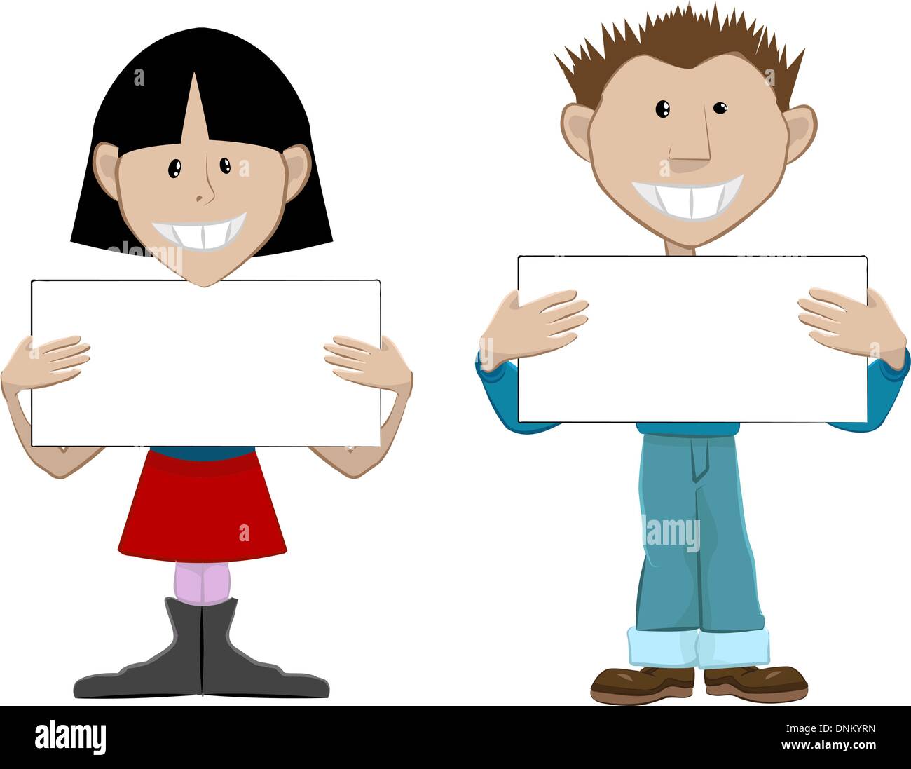 2 people with blank placards.[Place whatever you like on the boards. Stock Vector