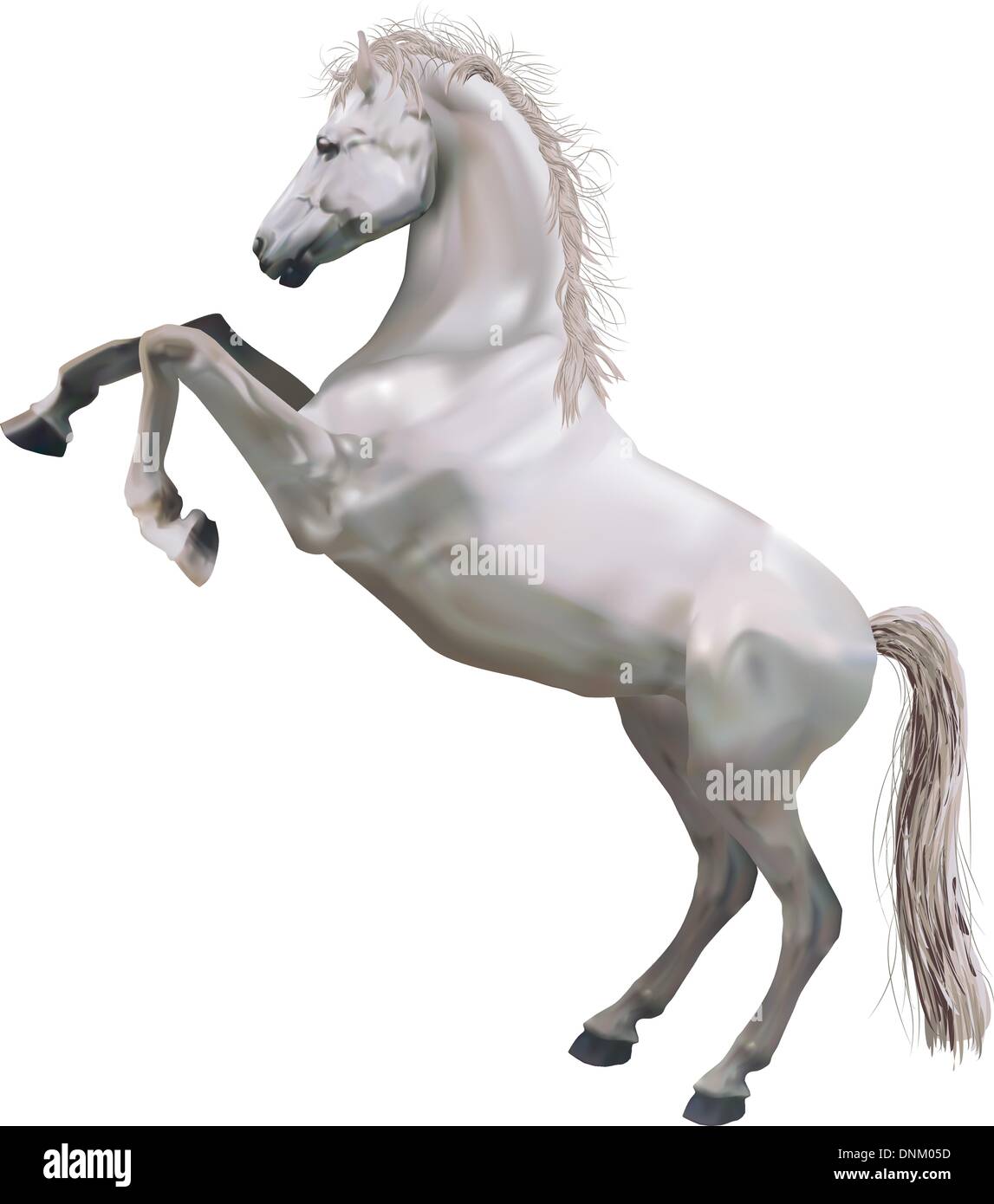 A photorealistic illustration of a horse rearing up on its hind legs. Created with meshes. Stock Vector