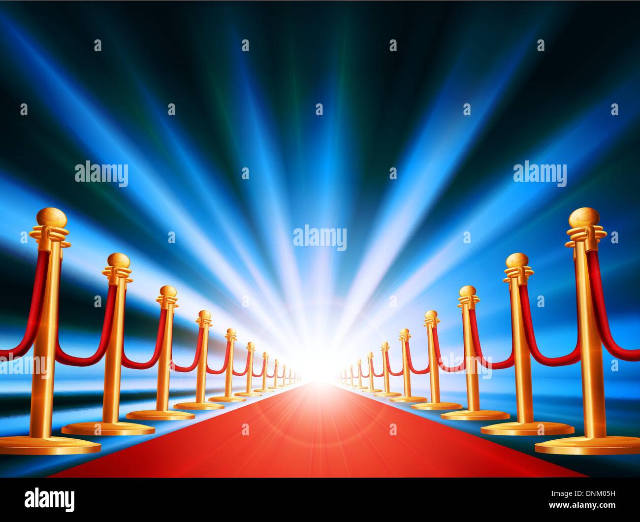 A red carpet leading to somewhere exciting with bright light and abstract background Stock Vector