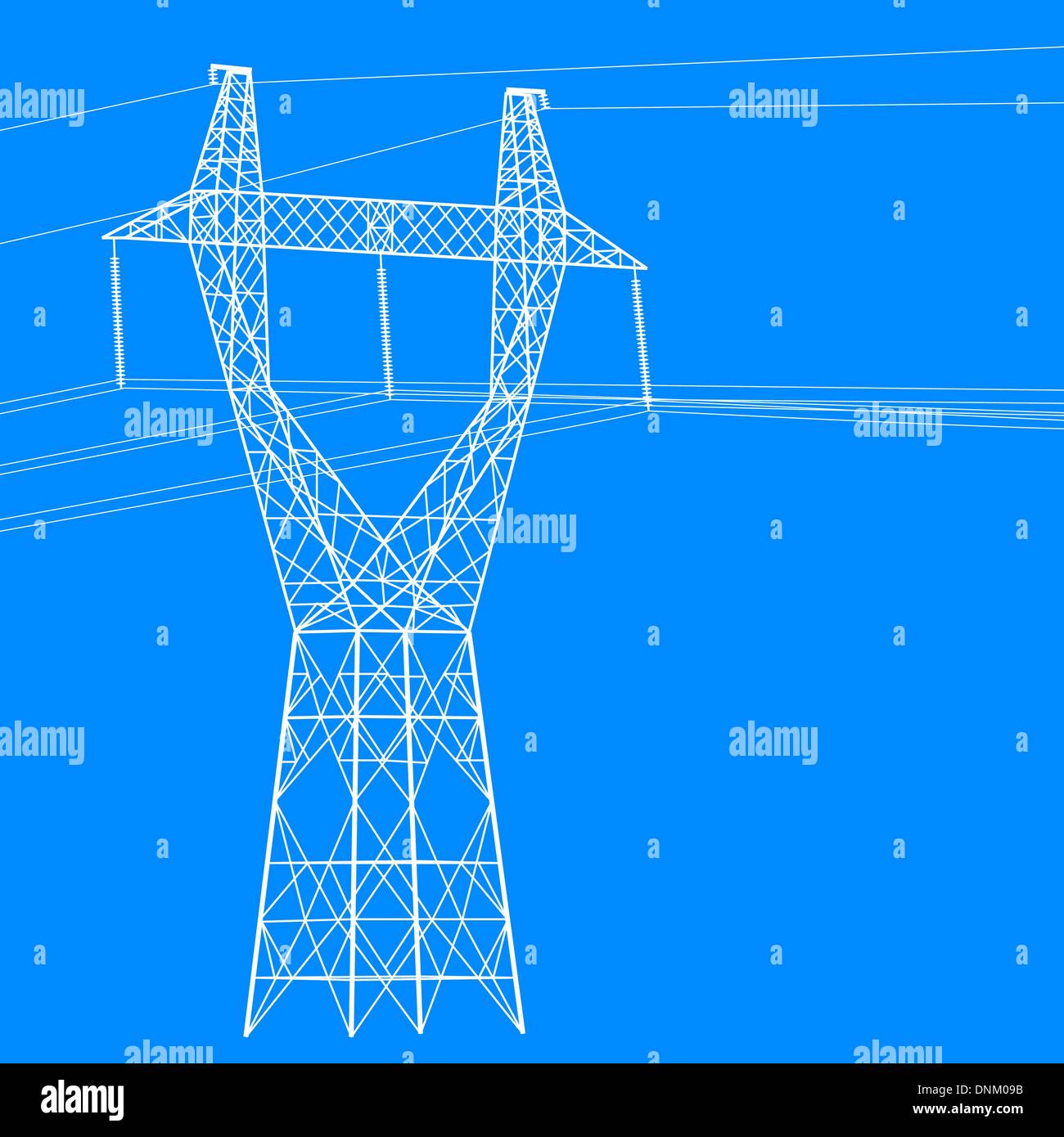 Silhouette Of High Voltage Power Lines Vector Illustration Stock
