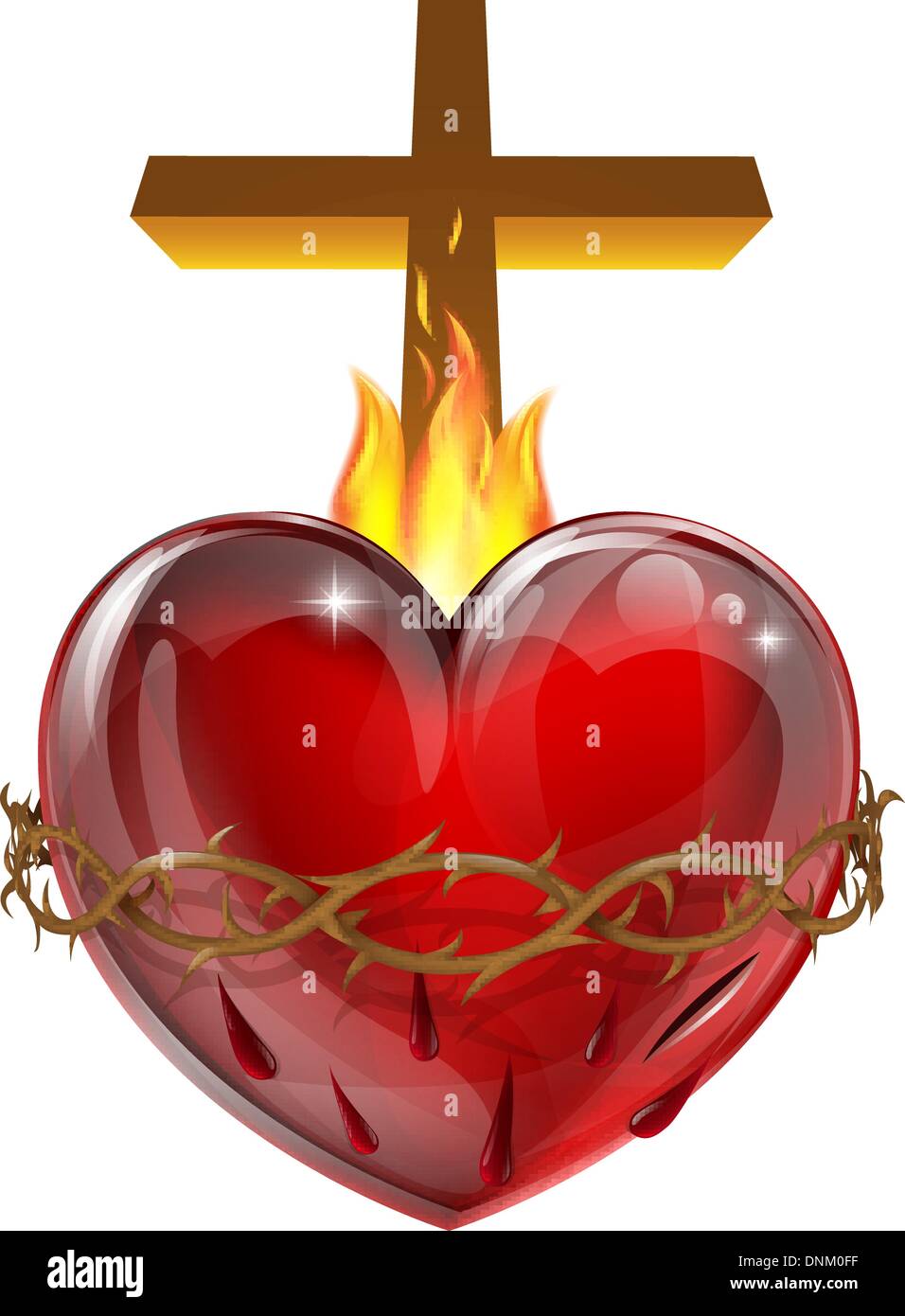 Illustration of the Sacred Heart, representing Jesus Christ's divine love for humanity. Stock Vector