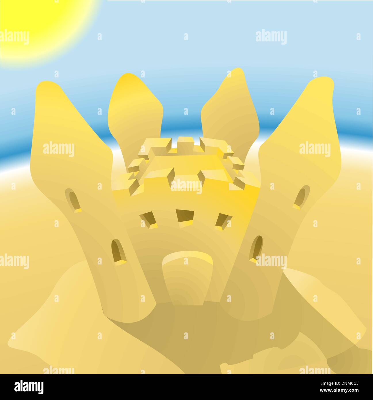 An illustration of a sandcastle on a sunny beach Stock Vector Image ...