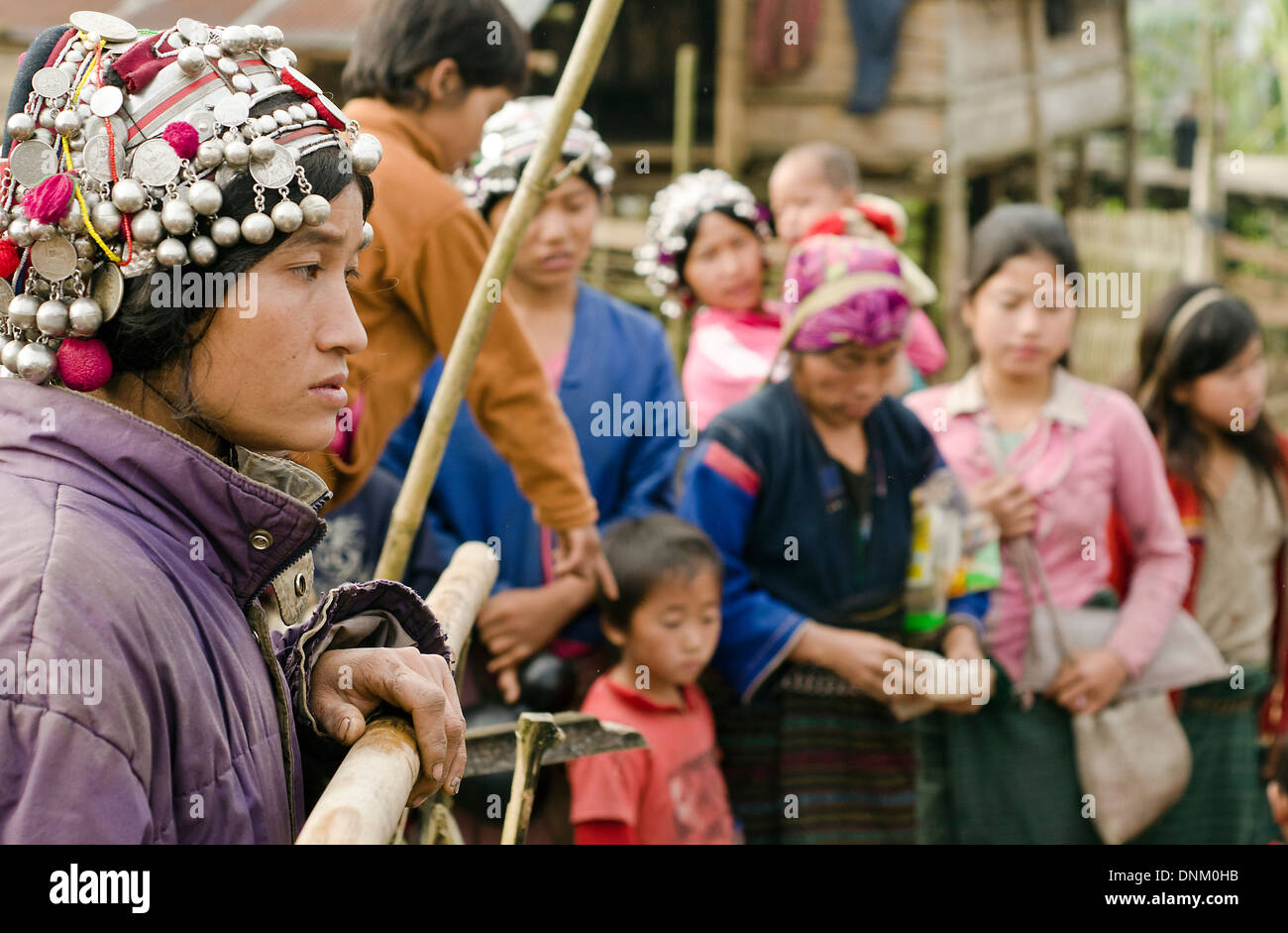 Akha tribe people  , Nambo village , Muang Sing , Laos Stock Photo