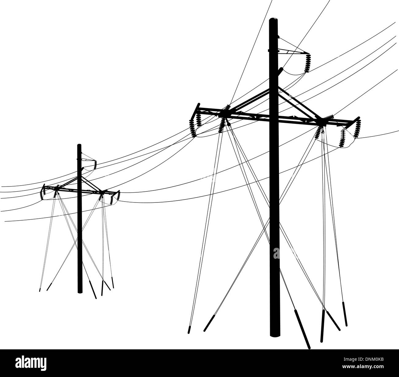 Silhouette of high voltage power lines. Vector illustration Stock