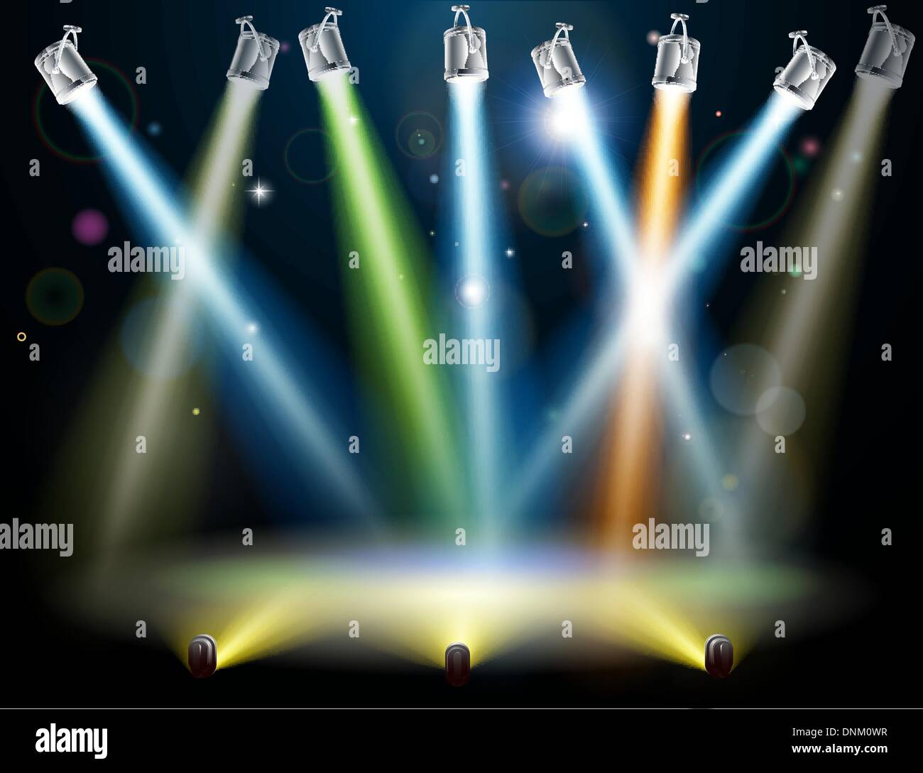 Dramatic multicolored lights like those on a dance floor in a disco or used in a stage light show Stock Vector