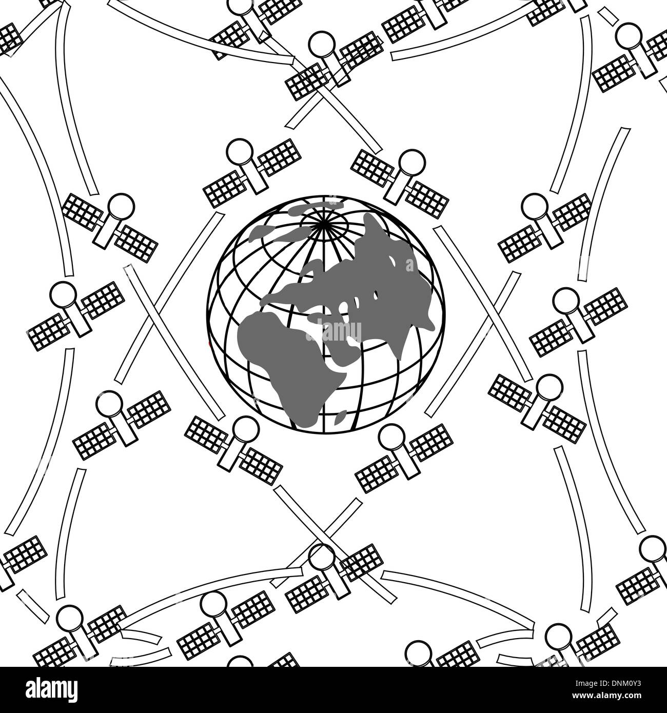 space satellites in eccentric orbits around the Earth. Seamless wallpaper. Stock Vector