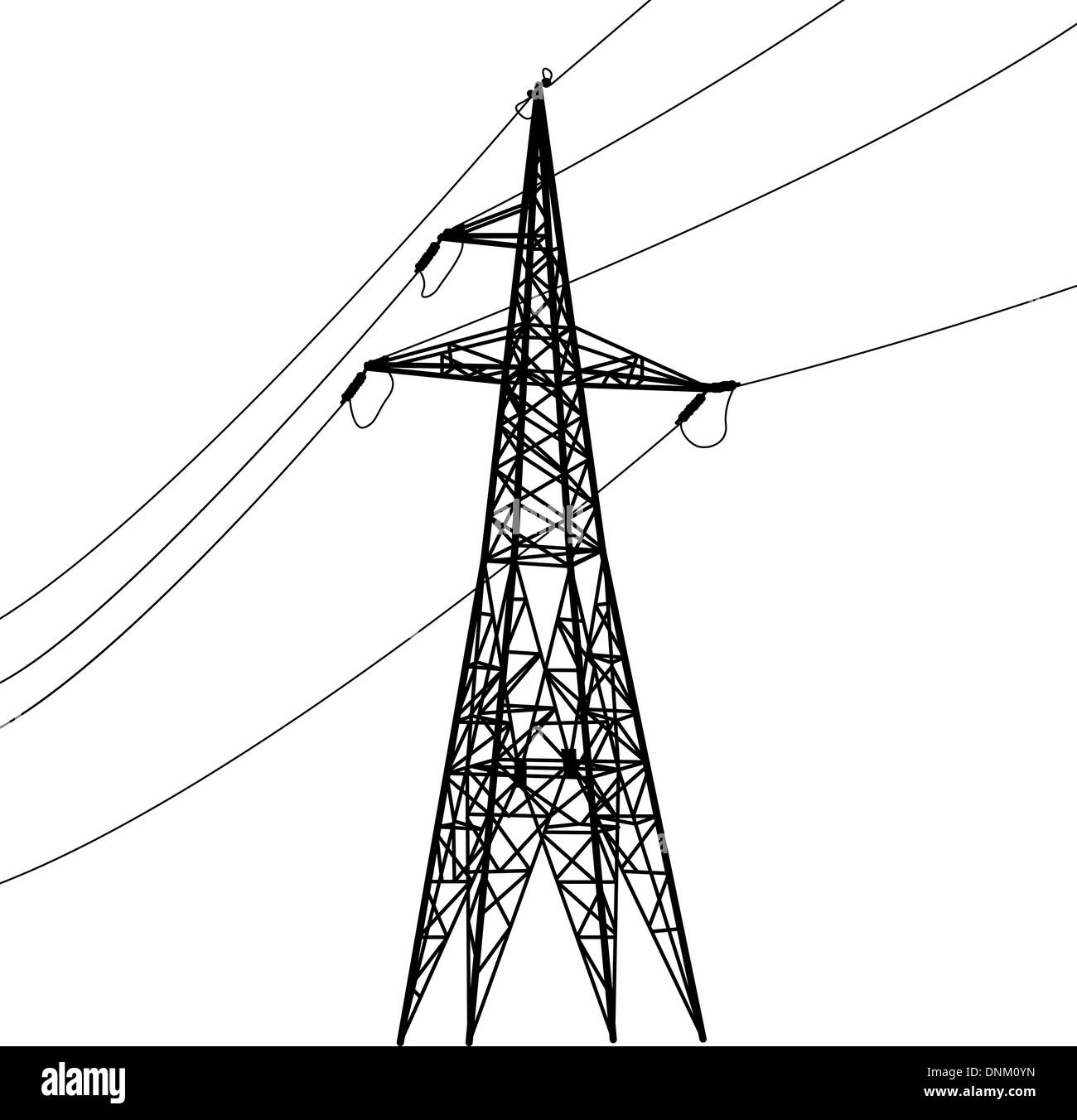 Silhouette of high voltage power lines. Vector illustration Stock