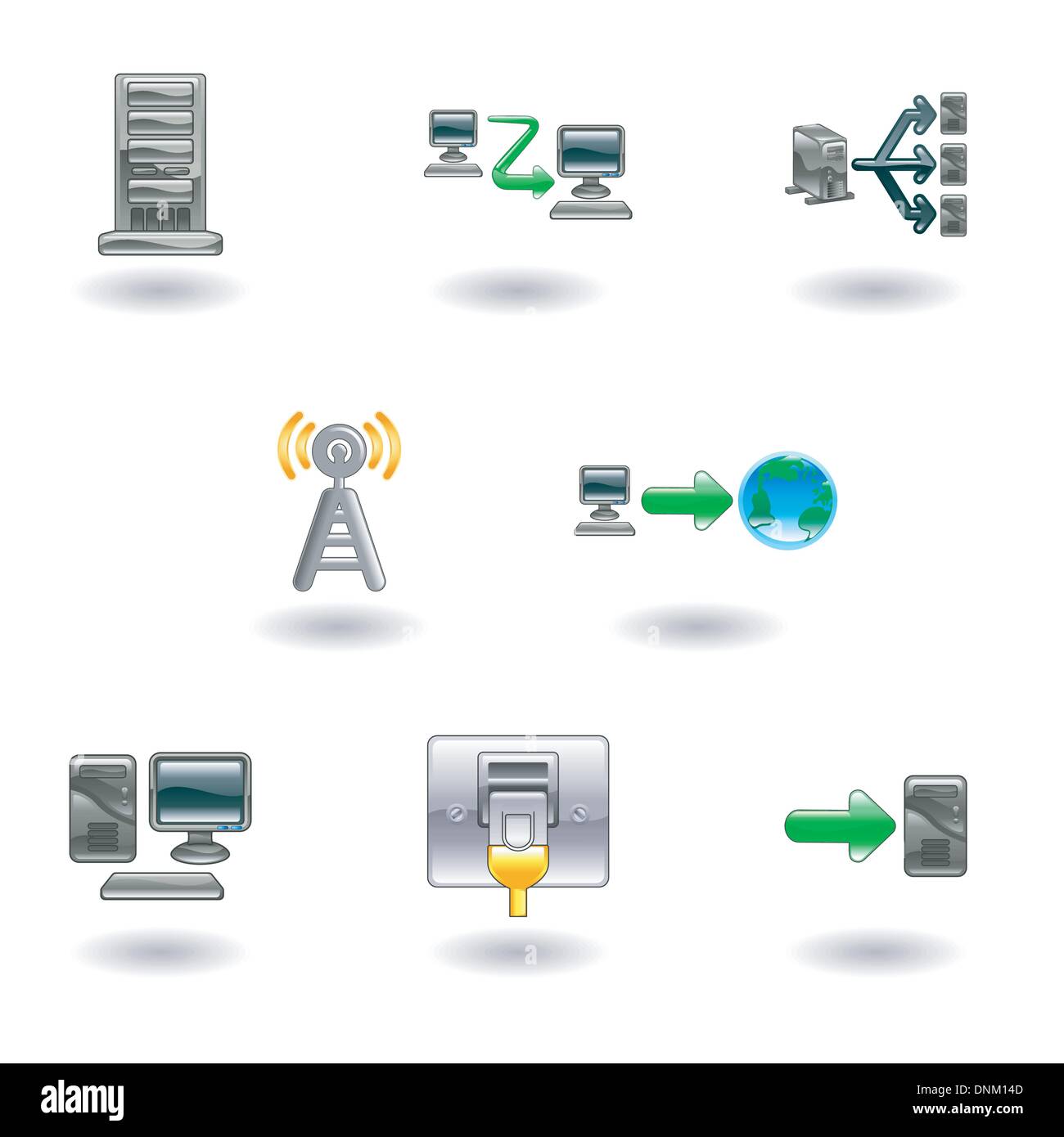 A glossy computer network and internet icon set Stock Vector