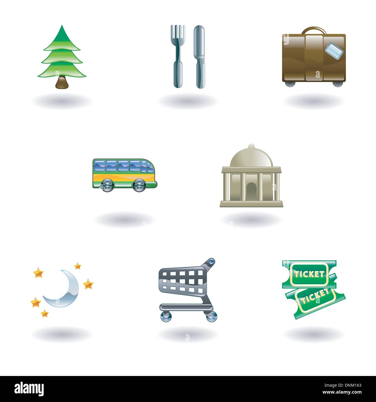 Tourist locations icon set Icon set relating to city or location information for tourist web sites or maps etc. Stock Vector