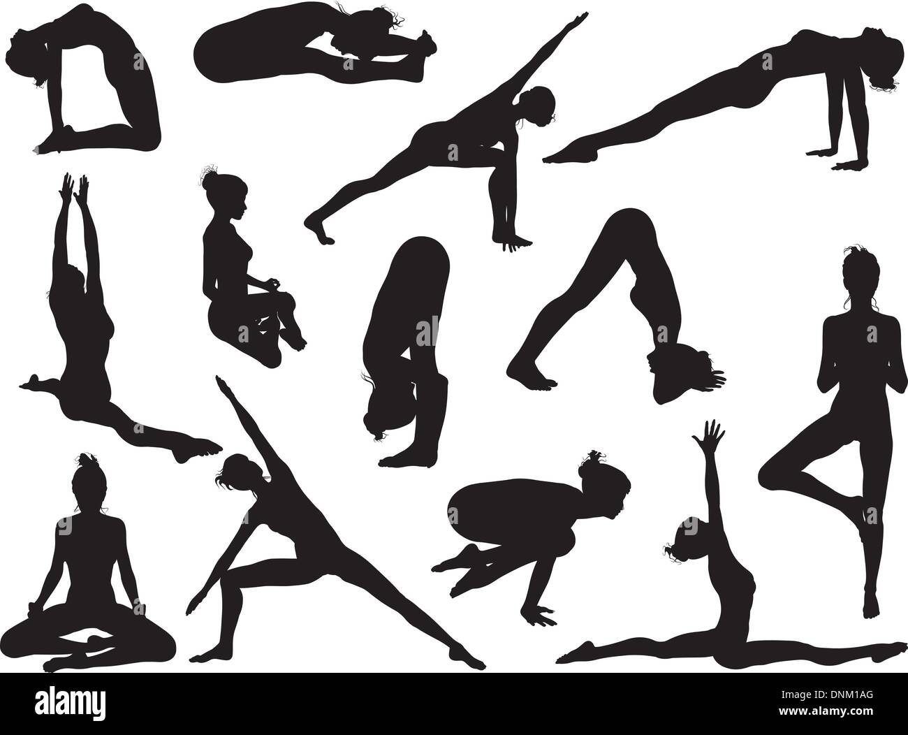 Very detailed detailed high quality yoga woman silhouettes Stock Vector
