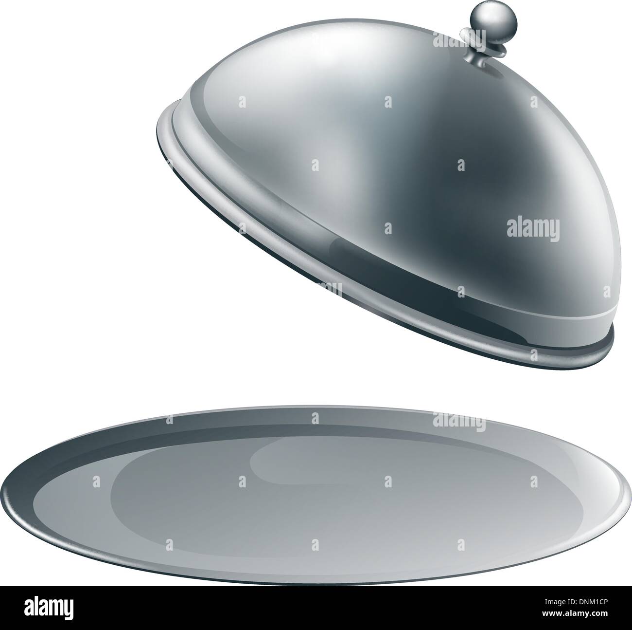 An open empty metal silver platter or cloche with space to place object or text on it Stock Vector