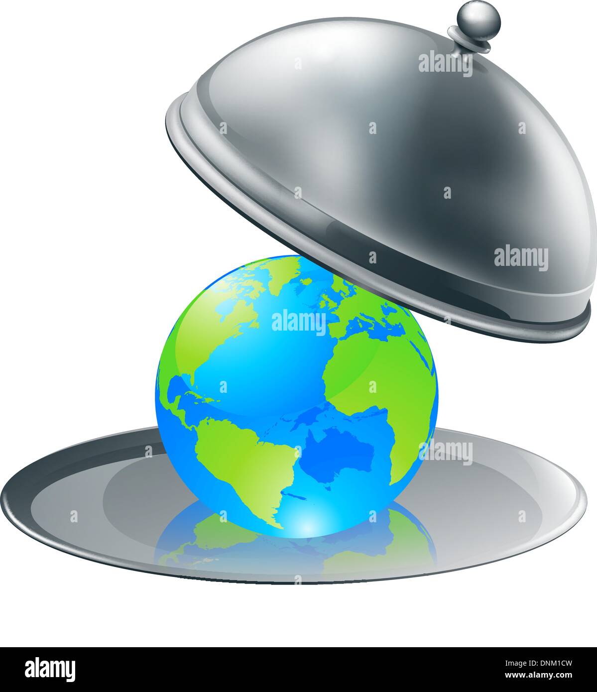 Illustration of the world globe on a silver platter. Concept for world on plate (opportunity or success), or environmental stewa Stock Vector
