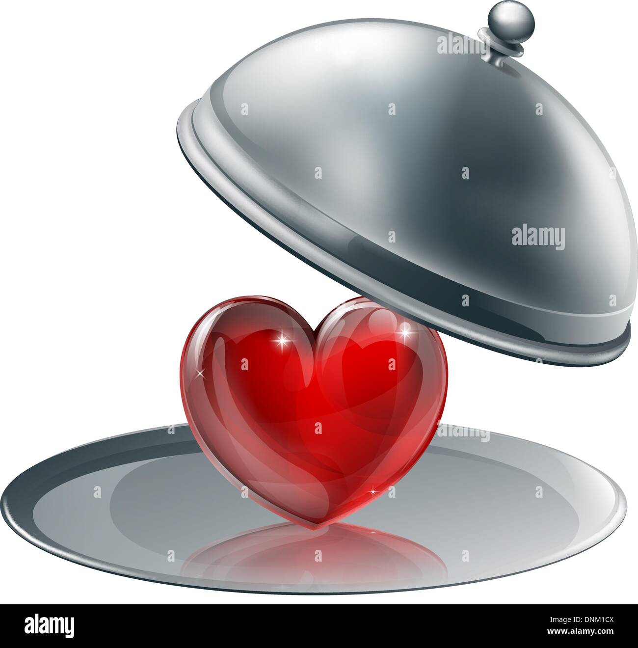 Illustration of a heart on a silver platter . Concept for giving love or of love of cooking perhaps Stock Vector