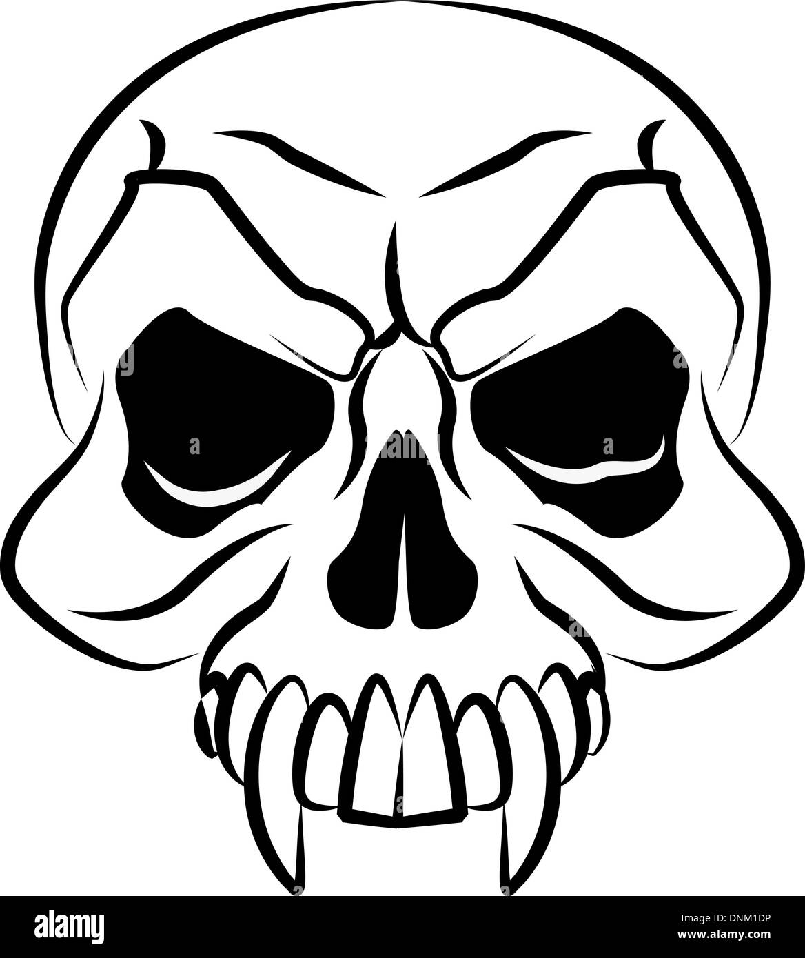 Black and white illustration of scary skull head Stock Vector