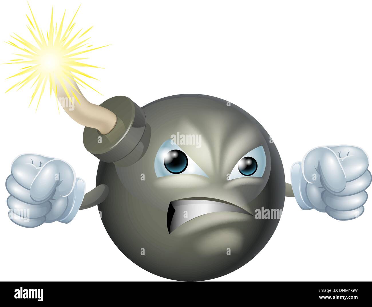 An illustration of an angry looking cartoon bomb character Stock Vector