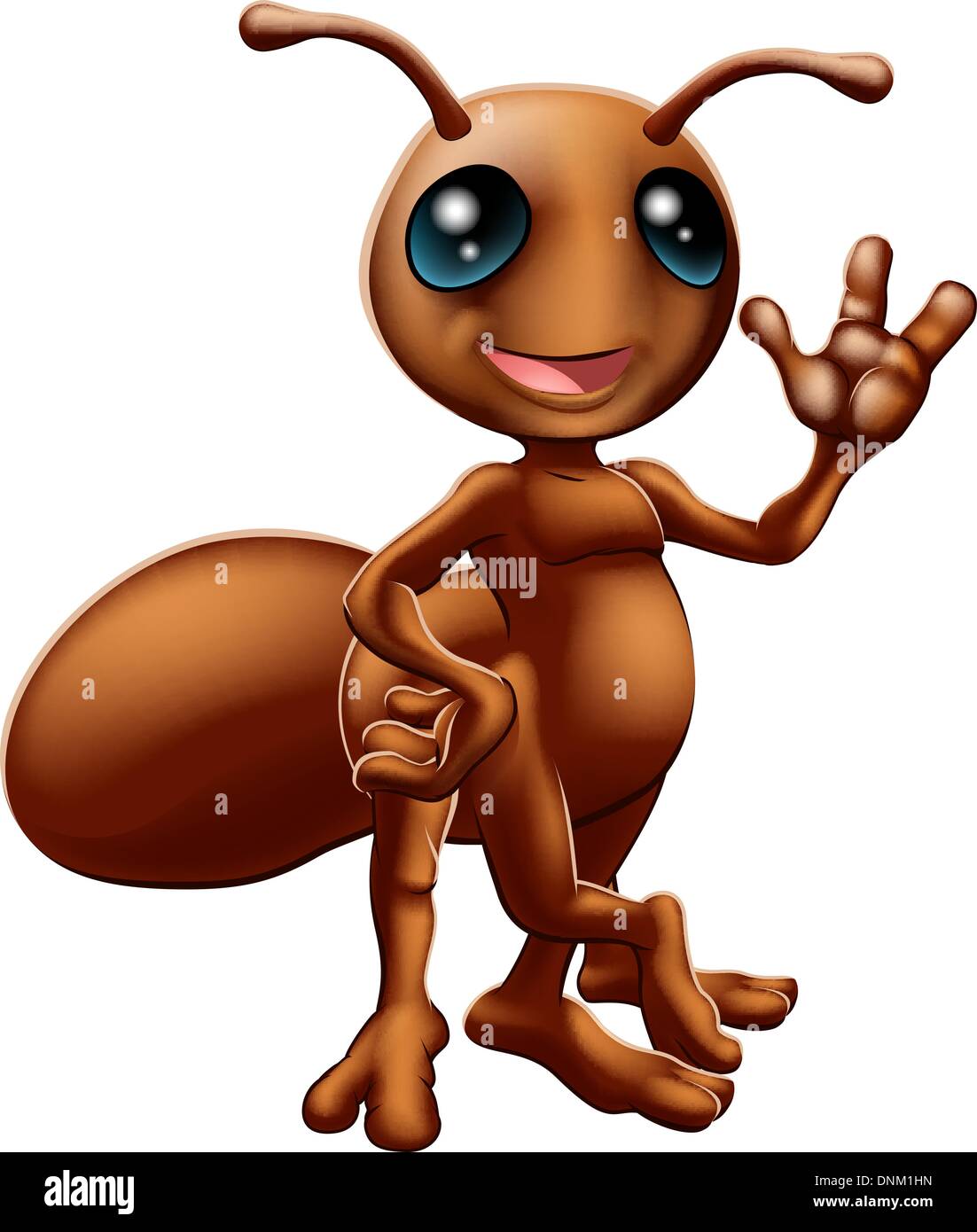 Illustration of a happy cute cartoon ant mascot waving Stock Vector