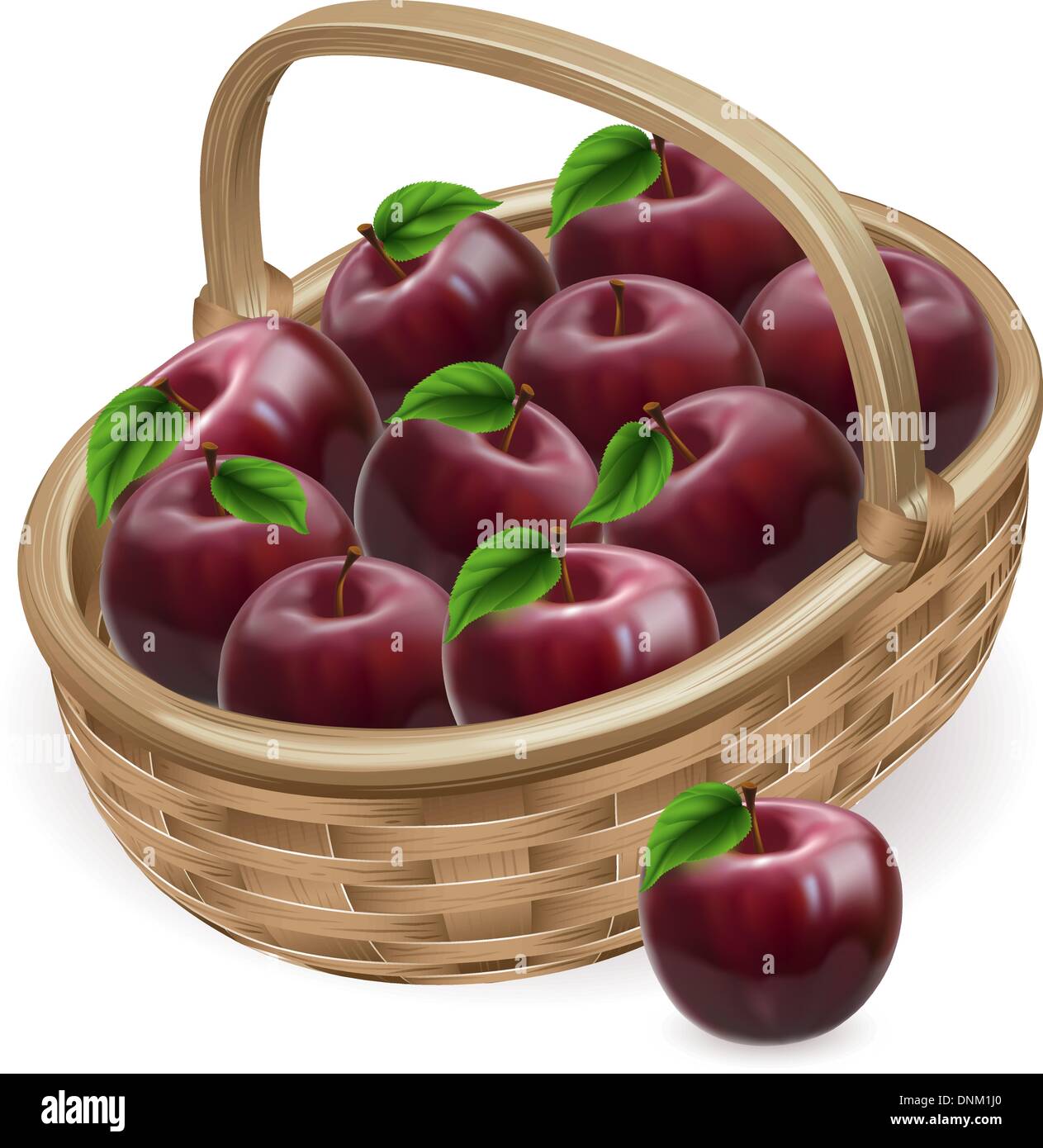 Illustration of a basket of fresh tasty shiny red apple Stock Vector