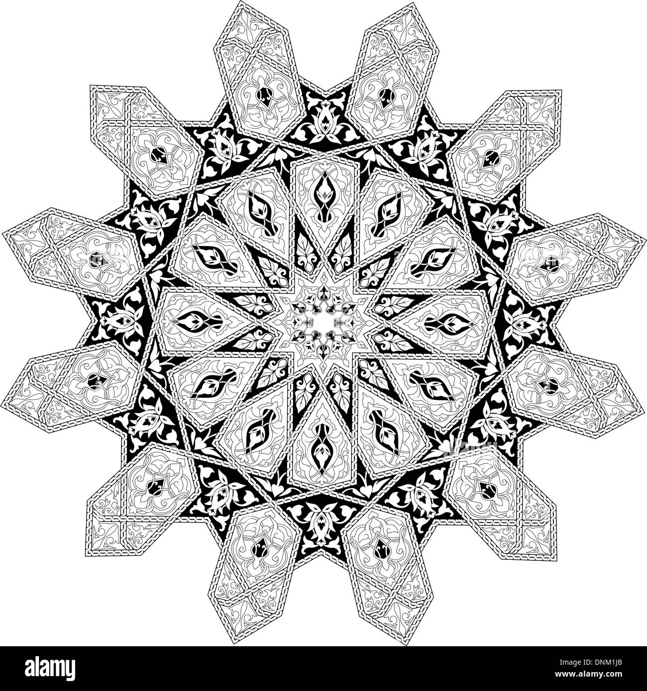 Black and white Arabic middle eastern floral pattern motif, based on Arabian ornament Stock Vector