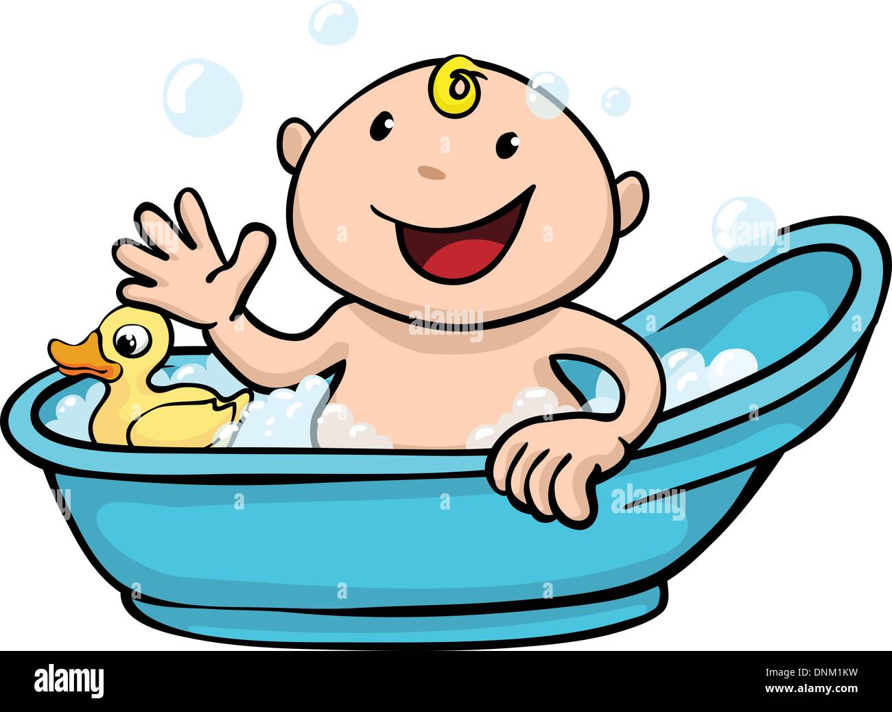 Clipart illustration of a happy cute baby playing in the bath tub with a  rubber duck Stock Vector Image & Art - Alamy