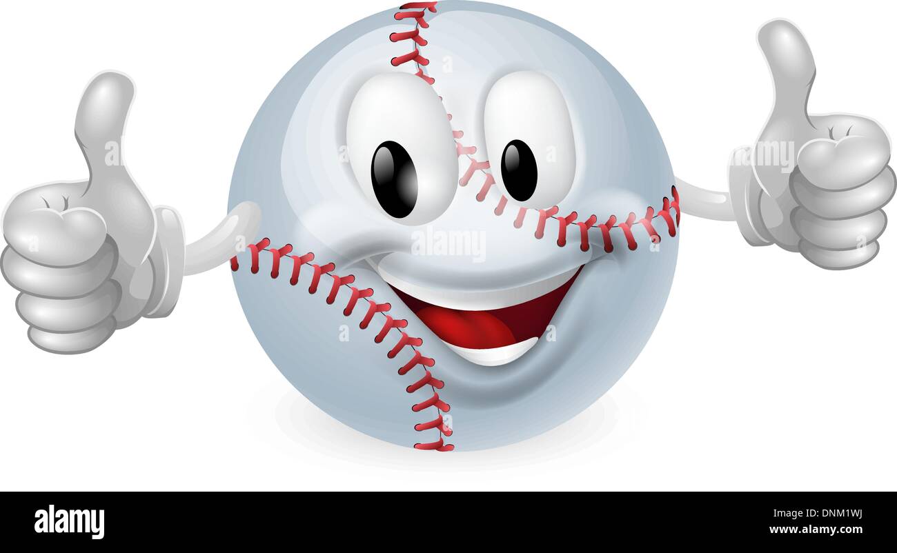 Illustration of a cute happy baseball ball mascot man smiling and