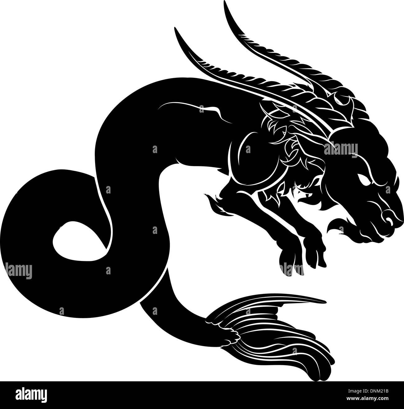 An illustration of a stylised black sea goat perhaps a sea goat tattoo Stock Vector