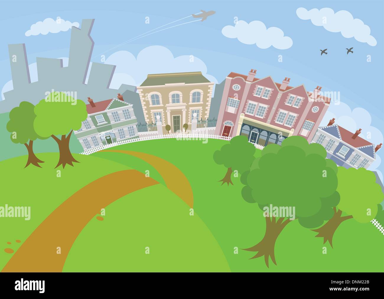 A lovely urban scene with park and houses Stock Vector