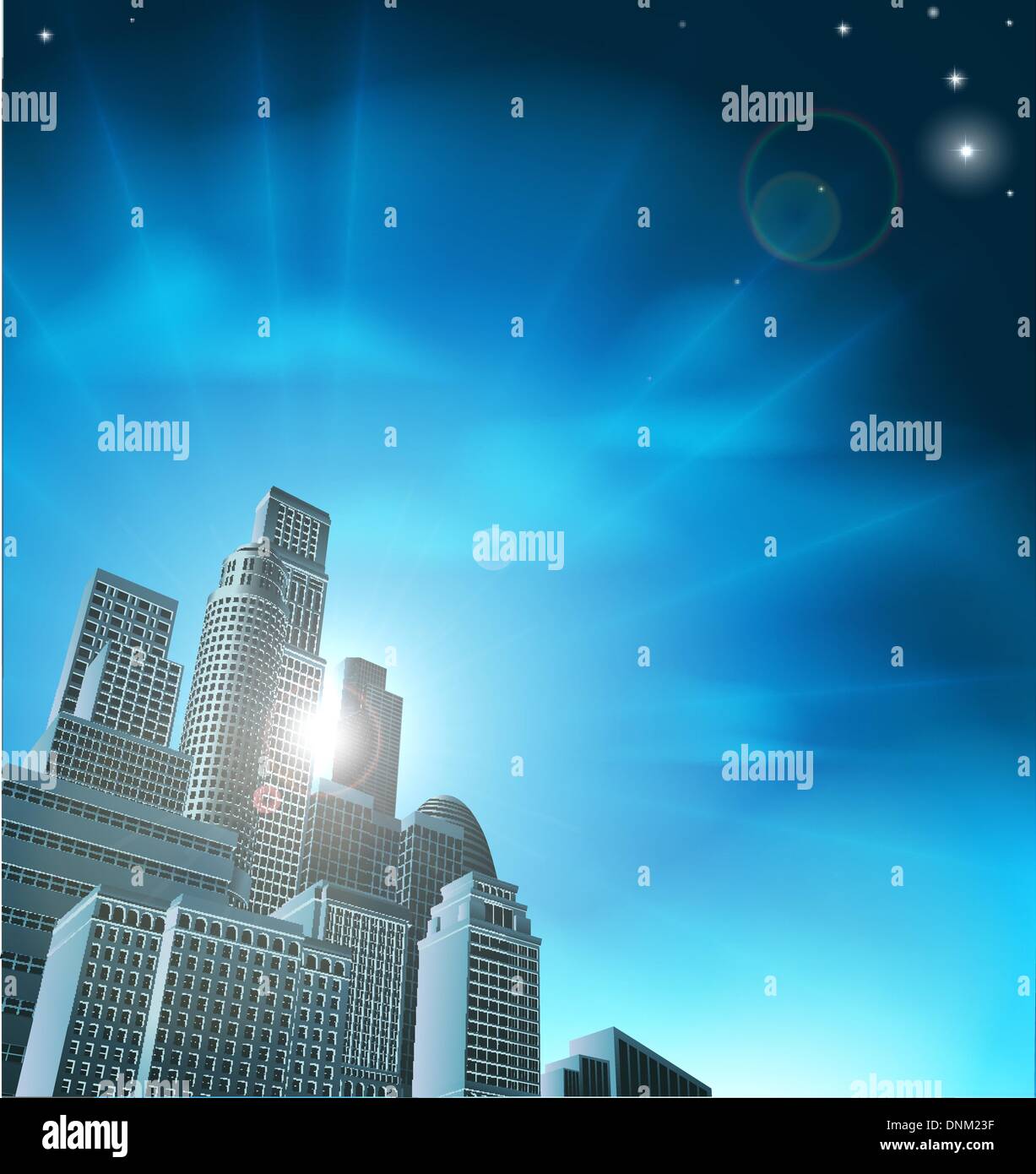 Blue corporate cityscape with skyscrapers and office blocks Stock Vector