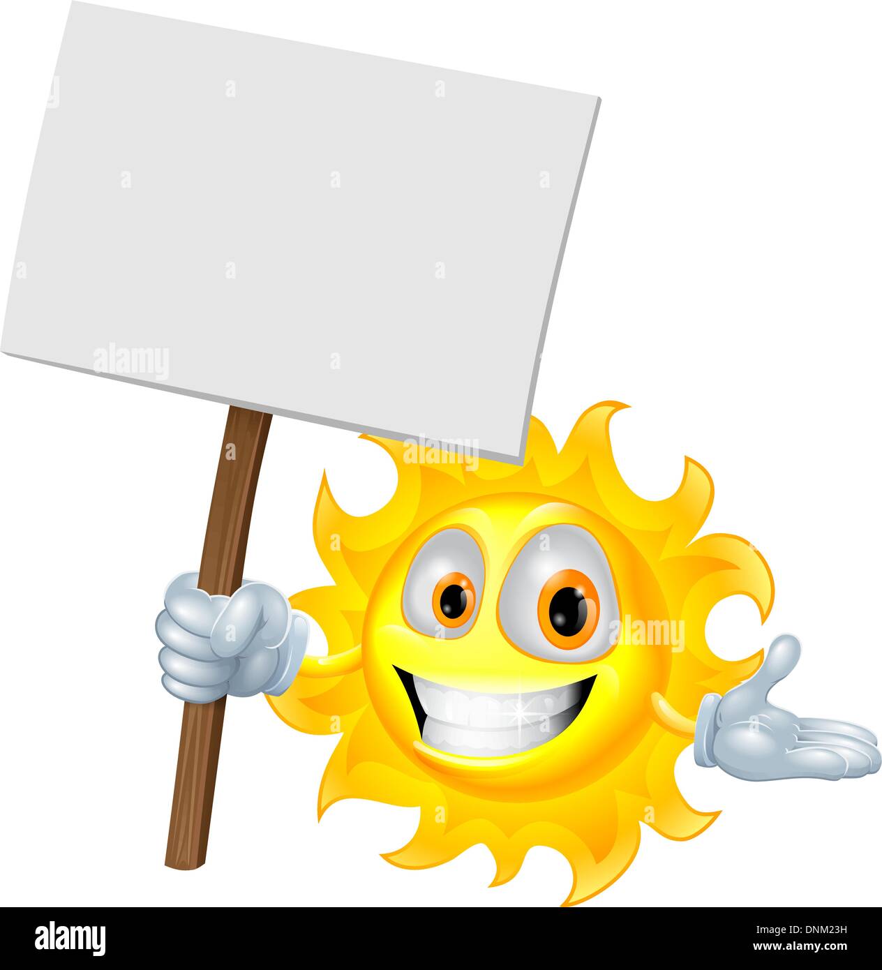 Illustration of a sun character holding a sign board Stock Vector