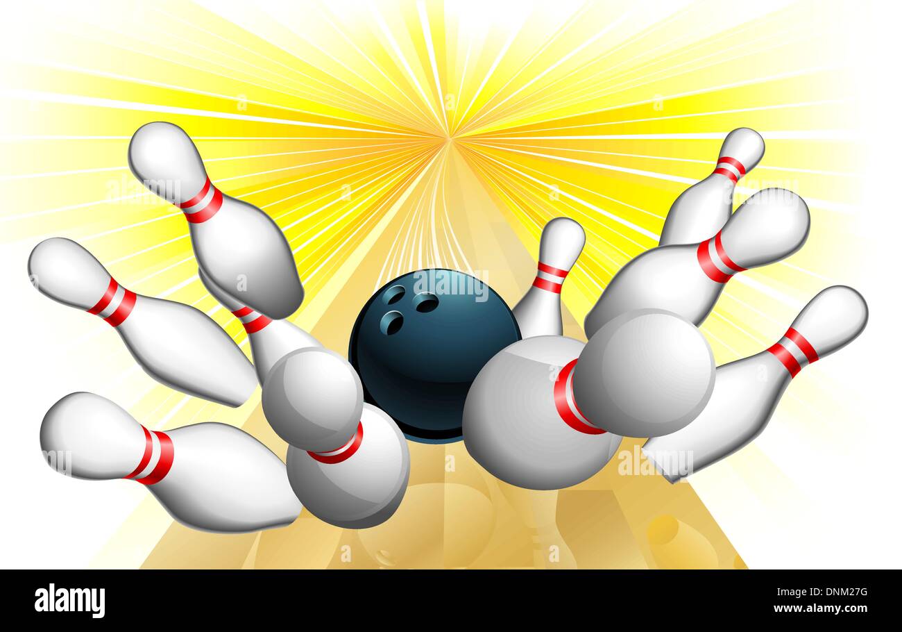 An illustration of a bowling ball scoring a strike Stock Vector Image