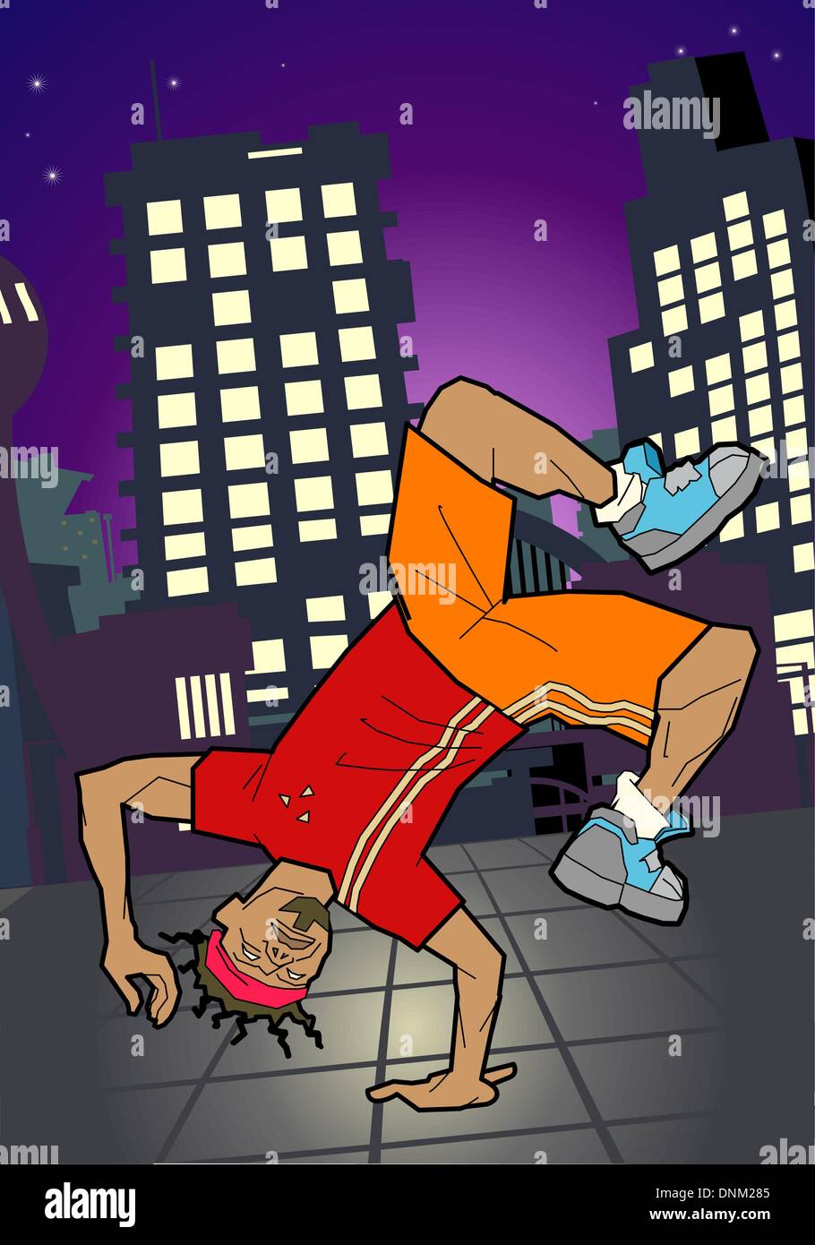 a breakdancer breakdancing. Vector art in Adobe Illustrator 8 EPS format. Can be scaled to any size without loss of quality. Stock Vector