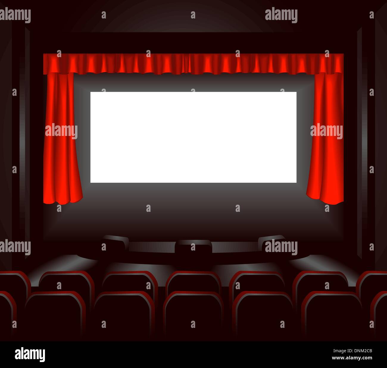 a blank cinema screen lighting up a dark movie theatre for you to place what you like on. Shading by blends not mesh Stock Vector