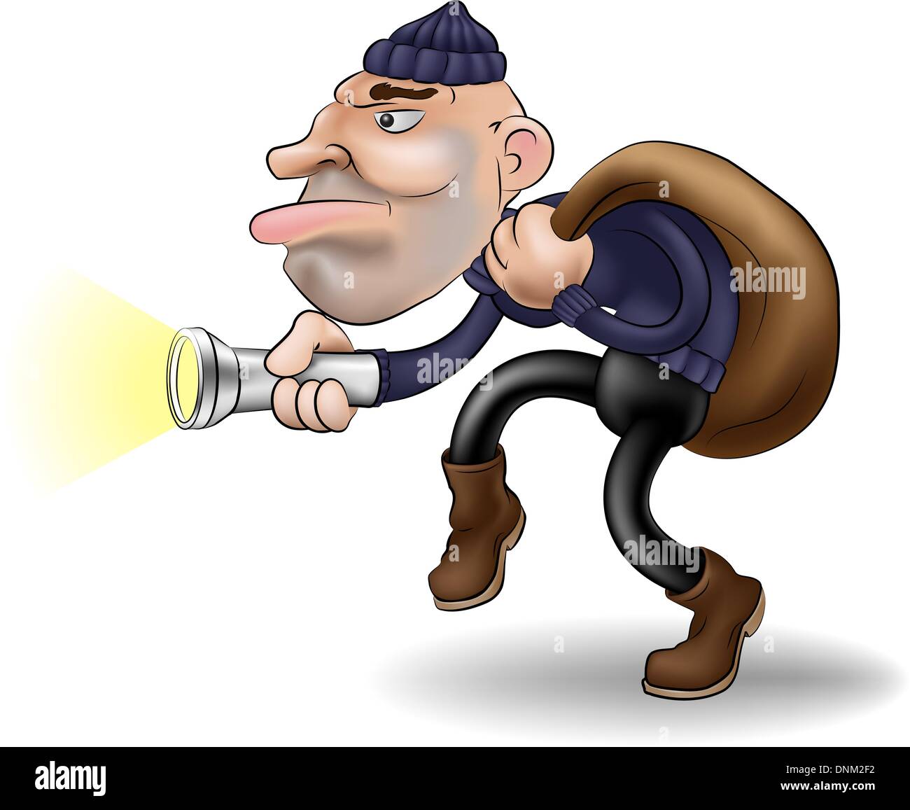 illustration of a robber or burglar creeping along with his swag bag Stock Vector