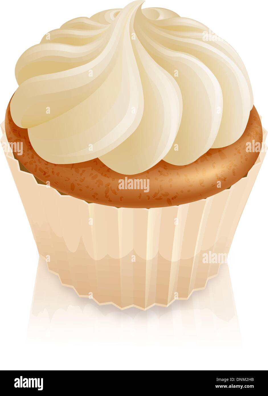 Illustration of fairy cake cupcake with white butter cream icing on top Stock Vector
