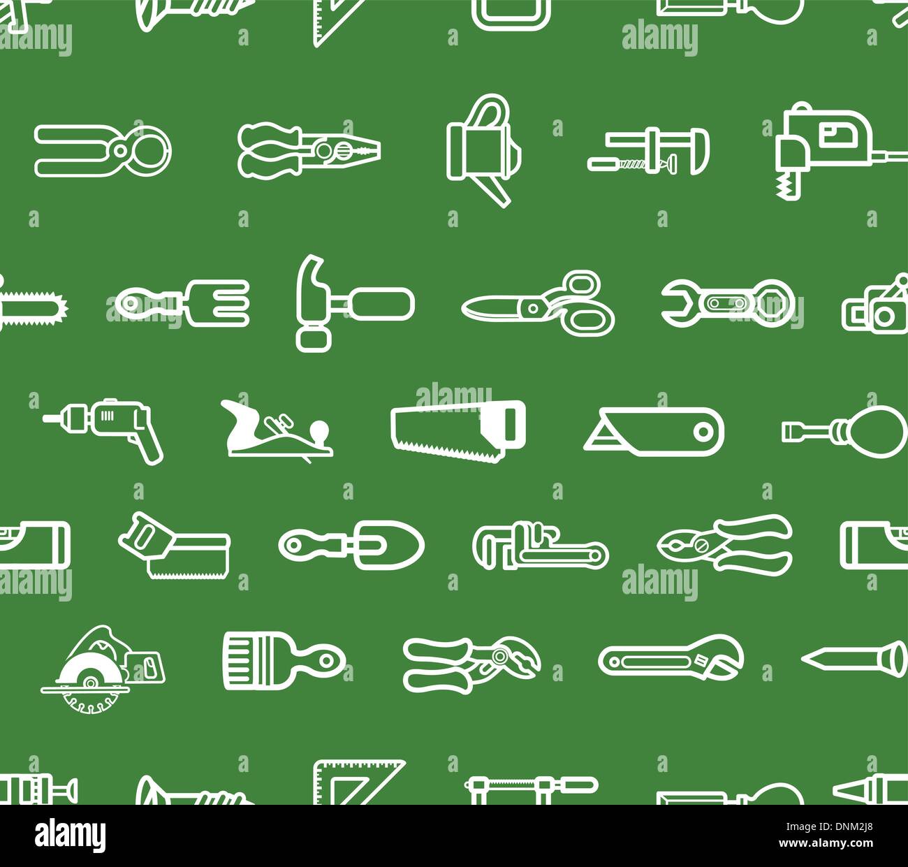A seamless repeating background with lots of tools and harware Stock Vector