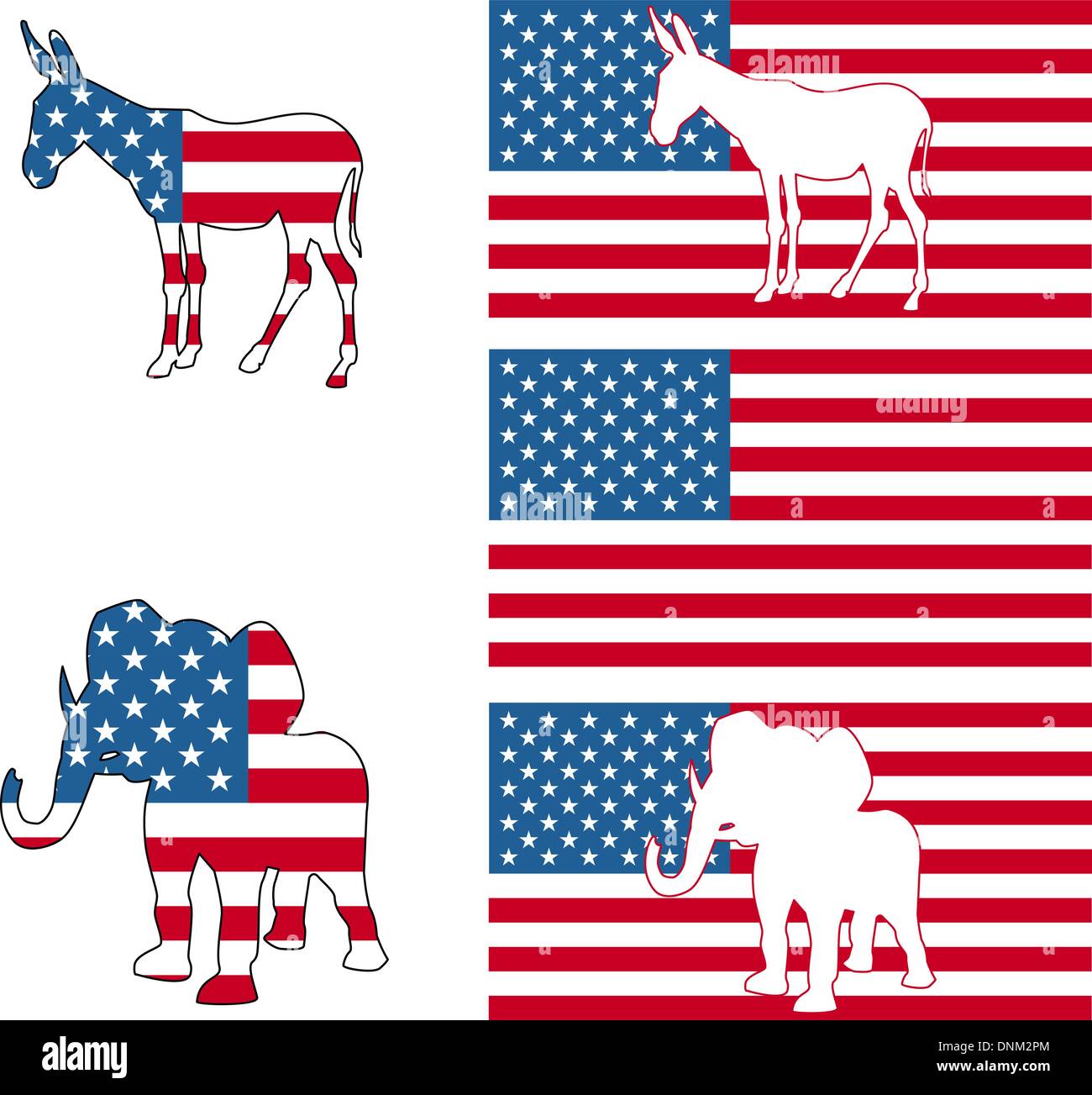 The democrat and republican symbols of a donkey and elephant and ...